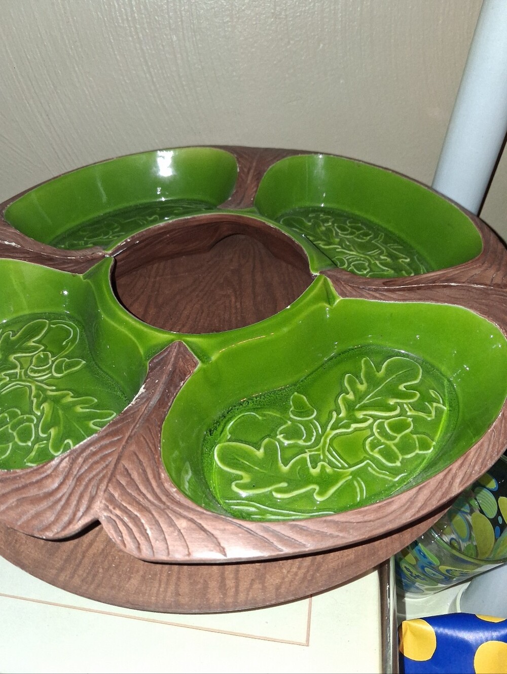 Green Leaf Ceramic Snack Server - Home Dining Lazy Susan